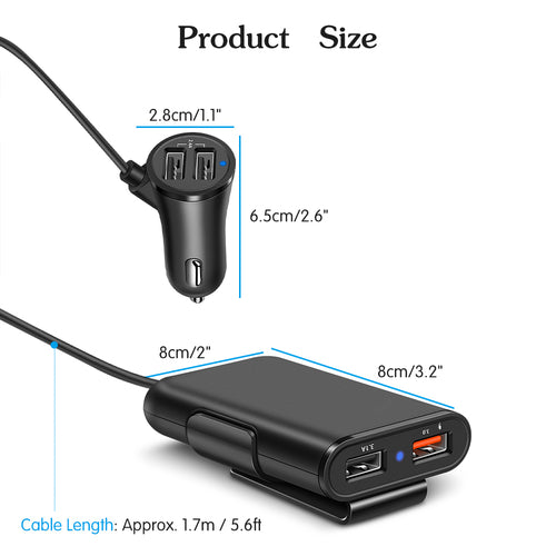 Cargador de coche USB inteligente con tecnología Quick Charge 3.0 y clip de sujeción