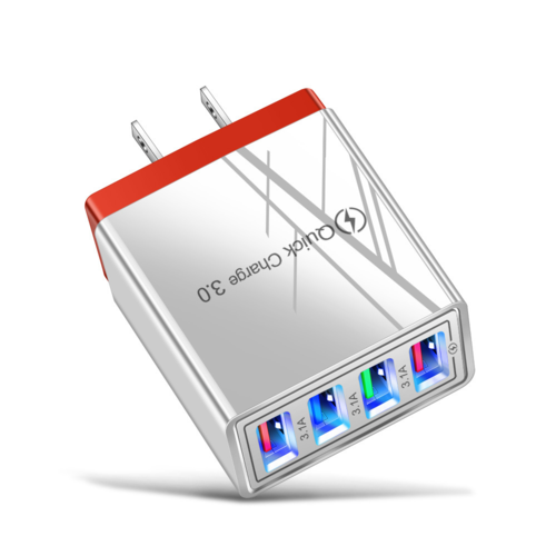 Cargador USB de 4 puertos con carga rápida para iPhone, Huawei y Samsung