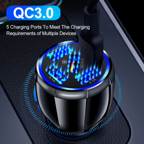 Cargador de coche de 15 W con carga rápida y 5 puertos USB QC3.0
