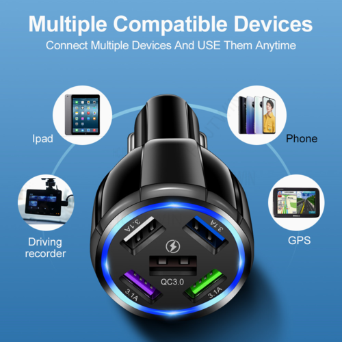 Cargador de coche de 15 W con carga rápida y 5 puertos USB QC3.0