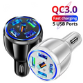 Cargador de coche de 15 W con carga rápida y 5 puertos USB QC3.0