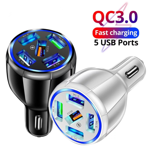 Cargador de coche de 15 W con carga rápida y 5 puertos USB QC3.0