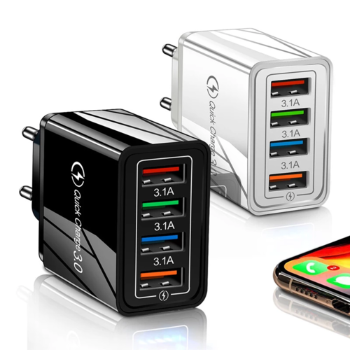 Cargador USB de 4 puertos con carga rápida para iPhone, Huawei y Samsung