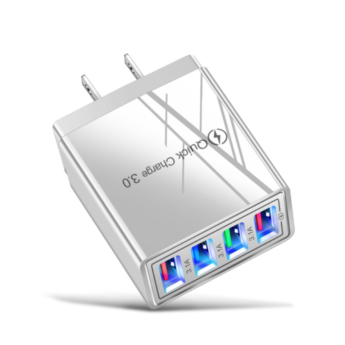 Cargador USB de 4 puertos con carga rápida para iPhone, Huawei y Samsung