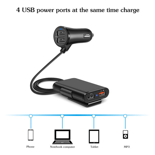Cargador de coche USB inteligente con tecnología Quick Charge 3.0 y clip de sujeción